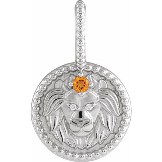 14K White Gold Natural Citrine & .005 CTW Natural Diamond Leo Charm/Pendant