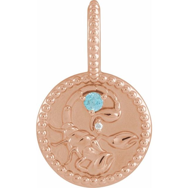14K Rose Gold Natural Blue Zircon & .0025 CTW Natural Diamond Scorpio Charm/Pendant