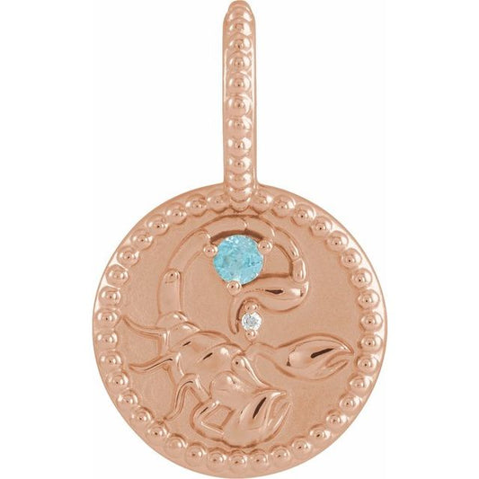 14K Rose Gold Natural Blue Zircon & .0025 CTW Natural Diamond Scorpio Charm/Pendant