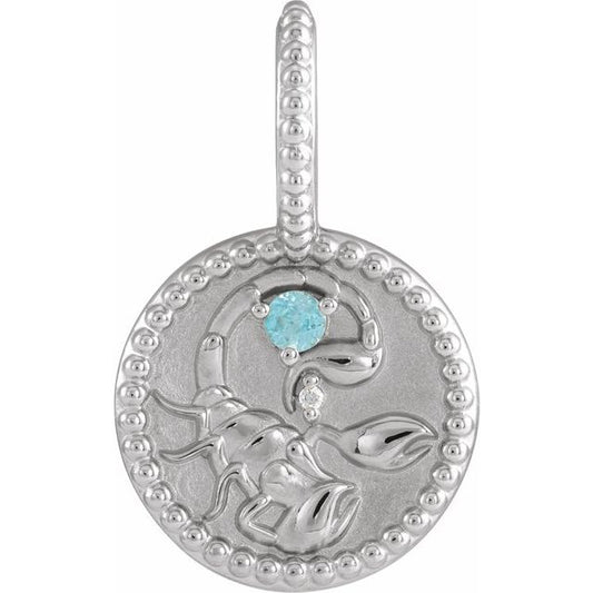 Platinum Natural Blue Zircon & .0025 CTW Natural Diamond Scorpio Charm/Pendant
