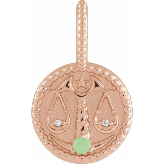 14K Rose Gold Natural Green Chrysoprase & .005 CTW Natural Diamond Libra Charm/Pendant