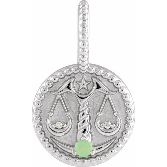 14K White Gold Natural Green Chrysoprase & .005 CTW Natural Diamond Libra Charm/Pendant