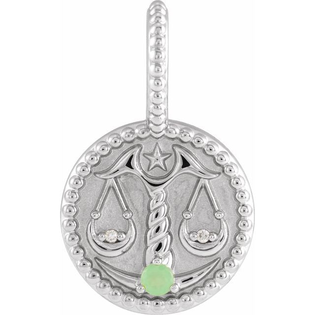 Sterling Silver Natural Green Chrysoprase & .005 CTW Natural Diamond Libra Charm/Pendant