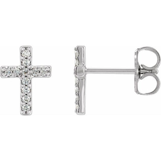 Sterling Silver 1/10 CTW Natural Diamond Cross Earrings