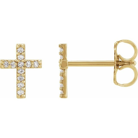 14K Yellow Gold .05 CTW Natural Diamond Cross Earrings