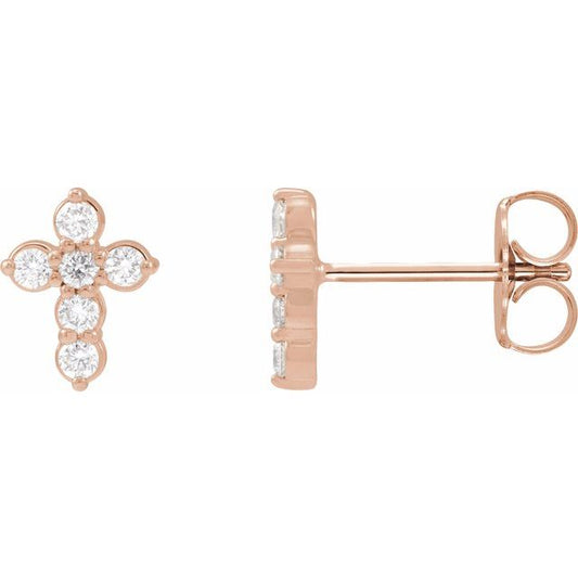 14K Rose Gold 1/6 CTW Natural Diamond Cross Earrings