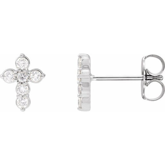 14K White Gold 1/6 CTW Natural Diamond Cross Earrings