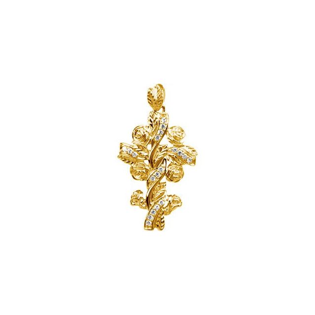 14K Yellow Gold 1/8 CTW Natural Diamond Floral-Inspired Cross Pendant
