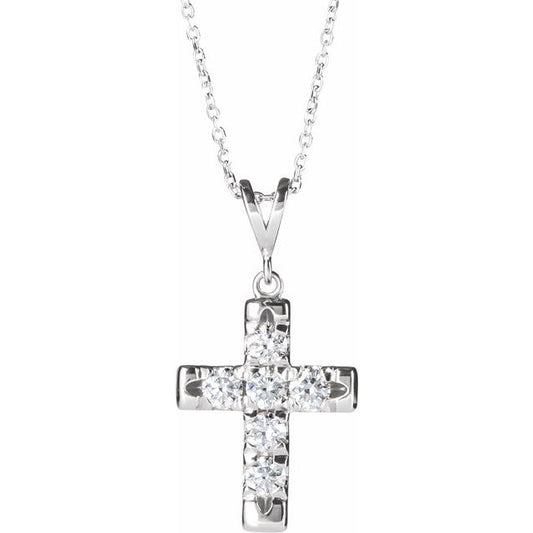 Platinum 3/4 CTW Natural Diamond French-Set Cross 16-18" Necklace
