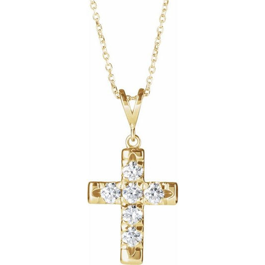 14K Yellow Gold 1/2 CTW Natural Diamond French-Set Cross 16-18" Necklace