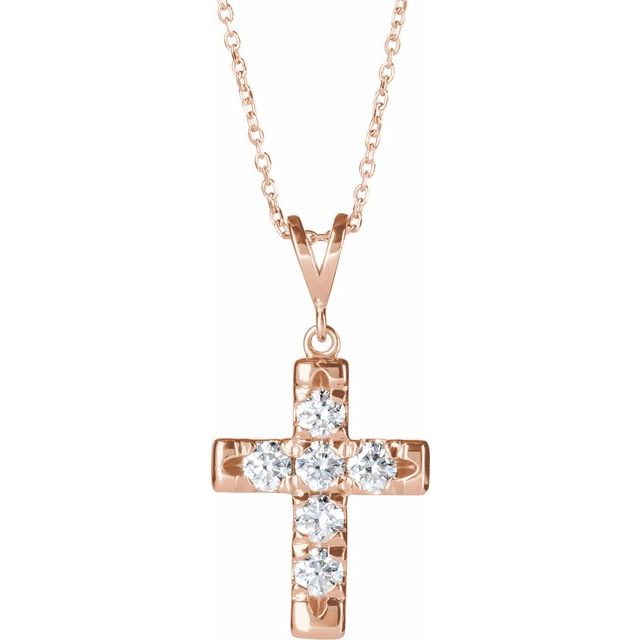 14K Rose Gold 3/4 CTW Natural Diamond French-Set Cross 16-18" Necklace