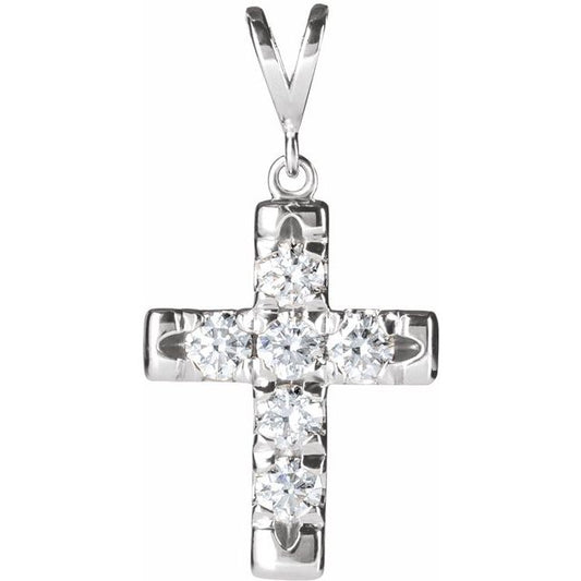 Sterling Silver 3/4 CTW Natural Diamond French-Set Cross Pendant