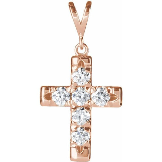 14K Rose Gold 1/4 CTW Natural Diamond French-Set Cross Pendant