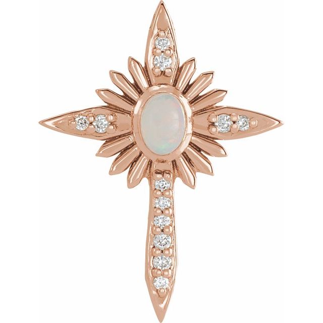 14K Rose Gold Natural White Opal & .06 CTW Natural Diamond Nativity Cross Pendant