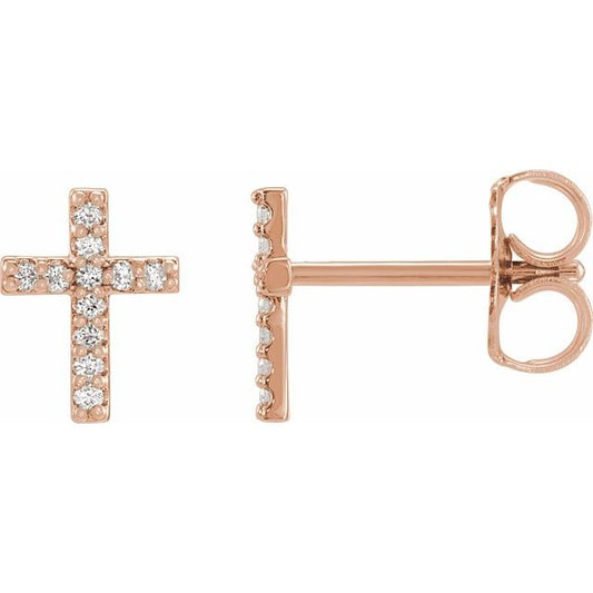 14K Rose Gold .05 CTW Natural Diamond Cross Earrings