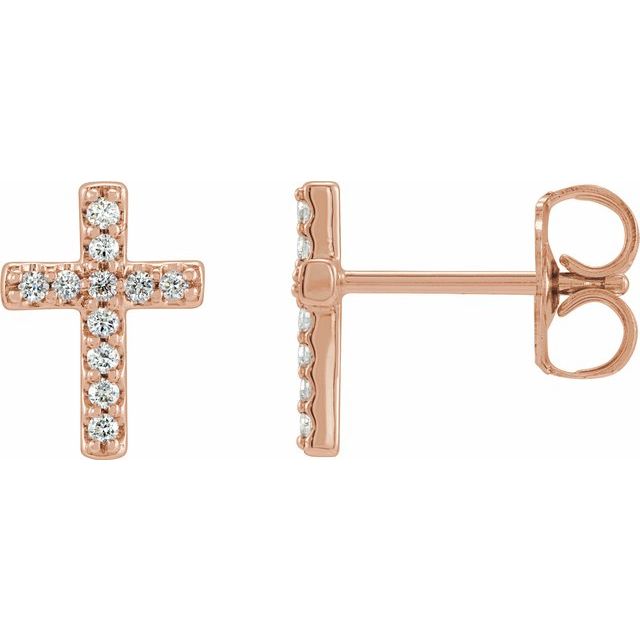 14K Rose Gold 1/10 CTW Natural Diamond Cross Earrings