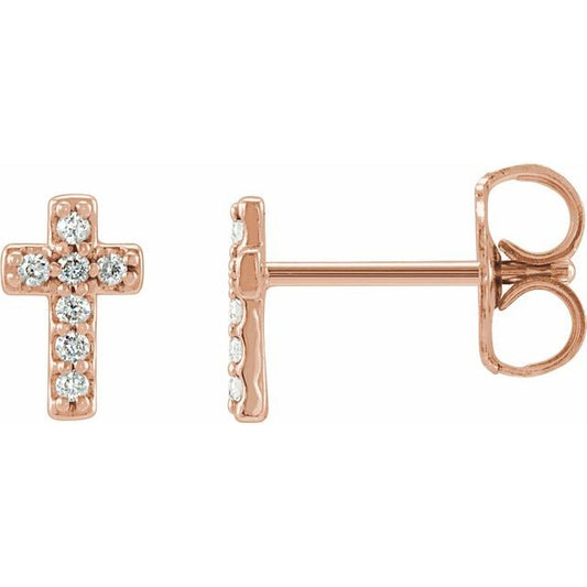 14K Rose Gold .03 CTW Natural Diamond Cross Single Earring