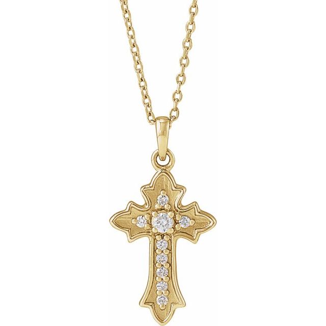 14K Yellow Gold .08 CTW Natural Diamond Vintage-Inspired Cross 16-18" Necklace