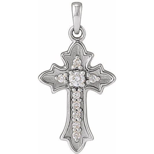Sterling Silver .08 CTW Natural Diamond Vintage-Inspired Cross Pendent