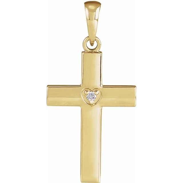 14K Yellow Gold .015 CT Natural Diamond Engravable Cross Pendant