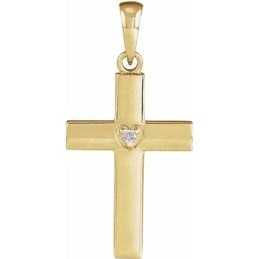 14K Yellow Gold .015 CT Natural Diamond Engravable Cross Pendant
