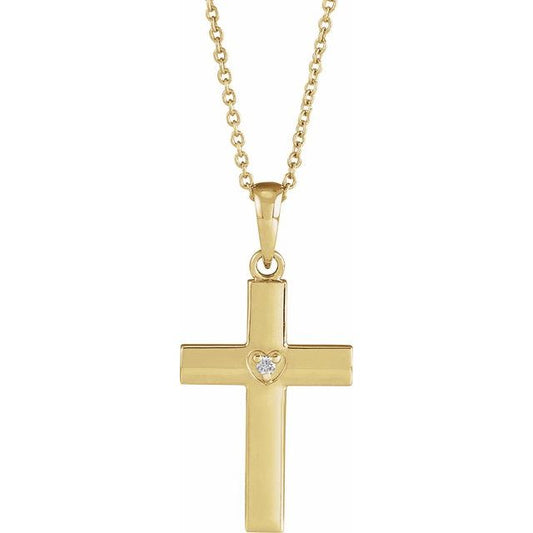 14K Yellow Gold .015 CT Natural Diamond Engravable Cross 16-18" Necklace