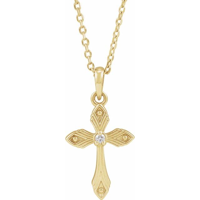 14K Yellow Gold .015 CT Natural Diamond Cross 16-18" Necklace