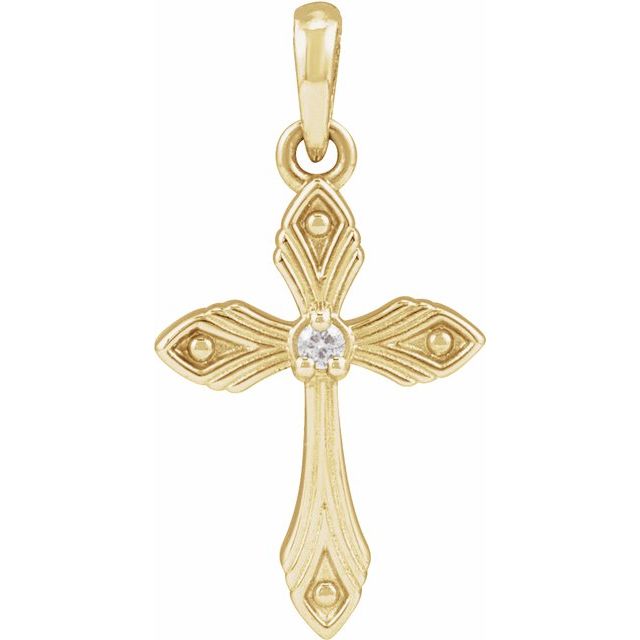 14K Yellow Gold .015 CT Natural Diamond Cross Pendant