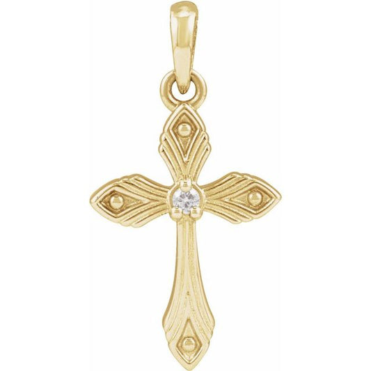 14K Yellow Gold .015 CT Natural Diamond Cross Pendant