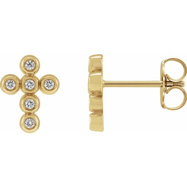 14K Yellow Gold .08 CTW Natural Diamond Cross Earrings
