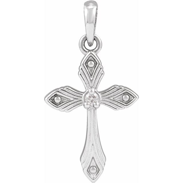 Sterling Silver .015 CT Natural Diamond Cross Pendant