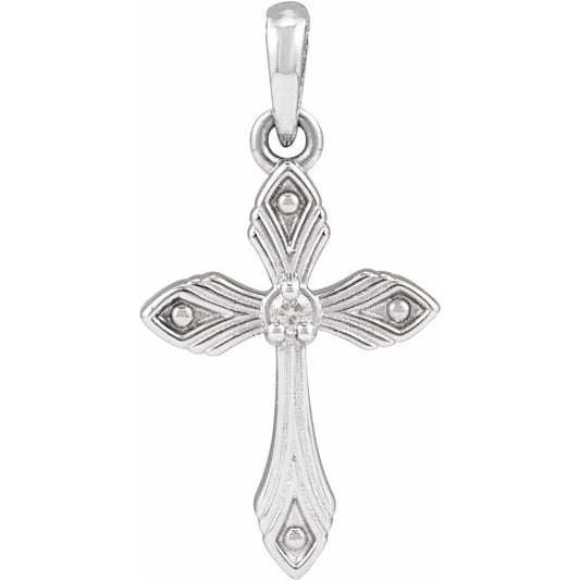Sterling Silver .015 CT Natural Diamond Cross Pendant