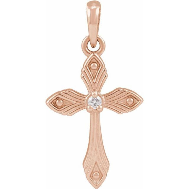 14K Rose Gold .015 CT Natural Diamond Cross Pendant