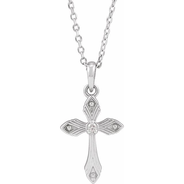 14K White Gold .015 CT Natural Diamond Cross 16-18" Necklace