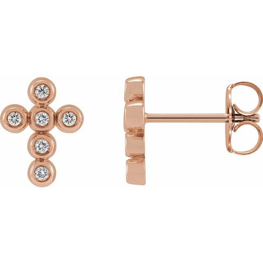 14K Rose Gold .08 CTW Natural Diamond Cross Earrings