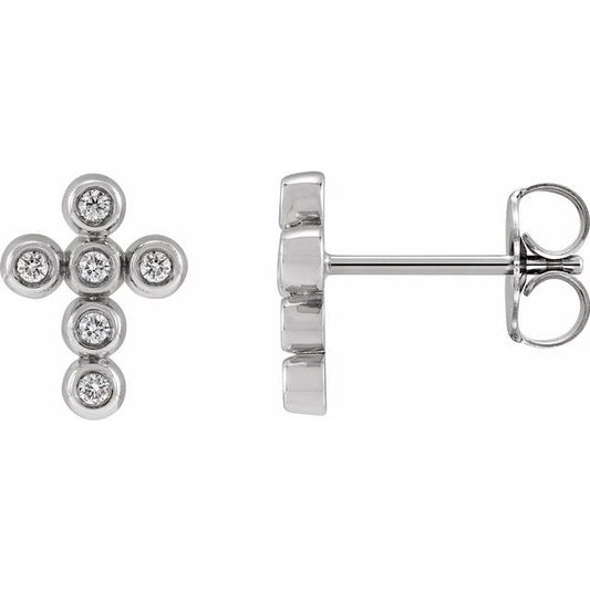 Sterling Silver .08 CTW Natural Diamond Cross Earrings