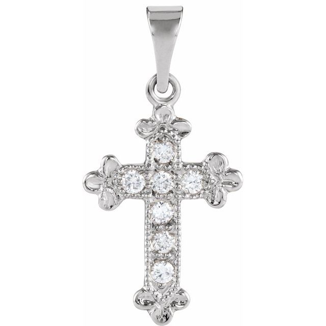 14K White Gold 1/10 CTW Natural Diamond Cross Pendant