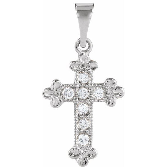 14K White Gold 1/10 CTW Natural Diamond Cross Pendant