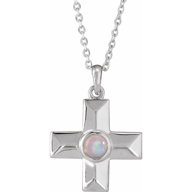 Sterling Silver Natural White Opal Gratitude Cross 16-18" Necklace