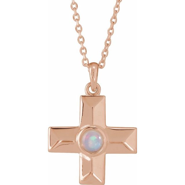 14K Rose Gold Natural White Opal Gratitude Cross 16-18" Necklace