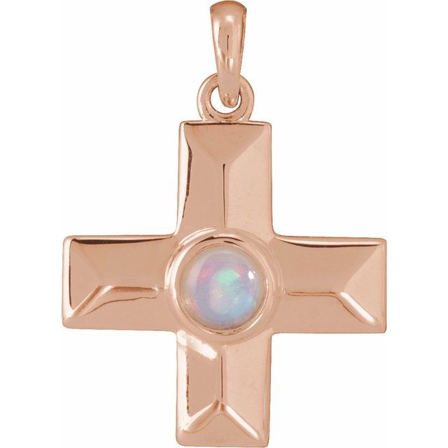 14K Rose Gold Natural White Opal Gratitude Cross Pendant