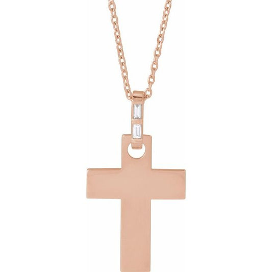 14K Rose Gold .03 CTW Natural Diamond Cross 16-18" Necklace Mounting