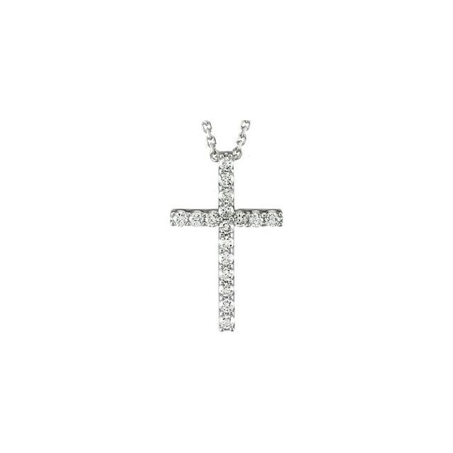 14K White Gold 1/6 CTW Natural Diamond Petite Cross 18" Necklace