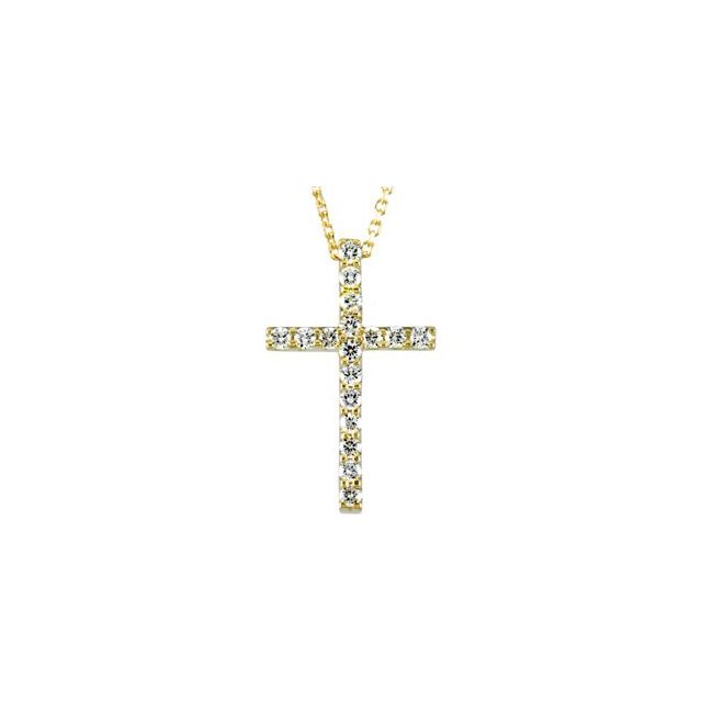 14K Yellow Gold 1/4 CTW Natural Diamond Petite Cross 18" Necklace