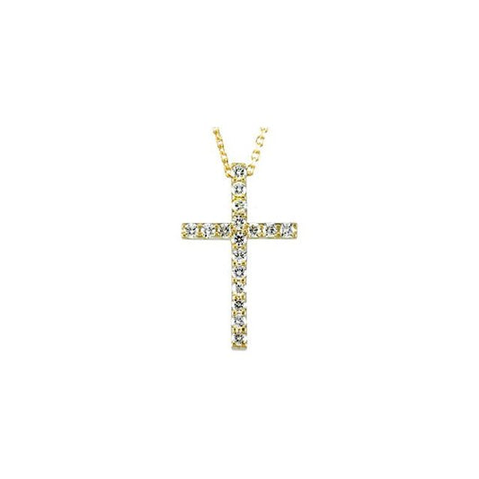 14K Yellow Gold 1/4 CTW Natural Diamond Petite Cross 18" Necklace