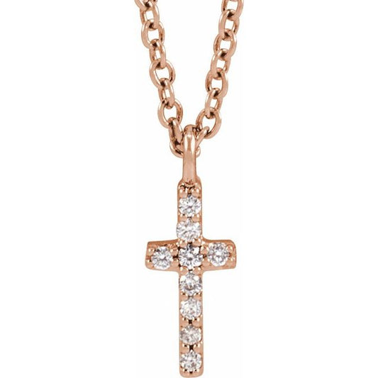 14K Rose Gold .03 CTW Natural Diamond Cross 18" Necklace