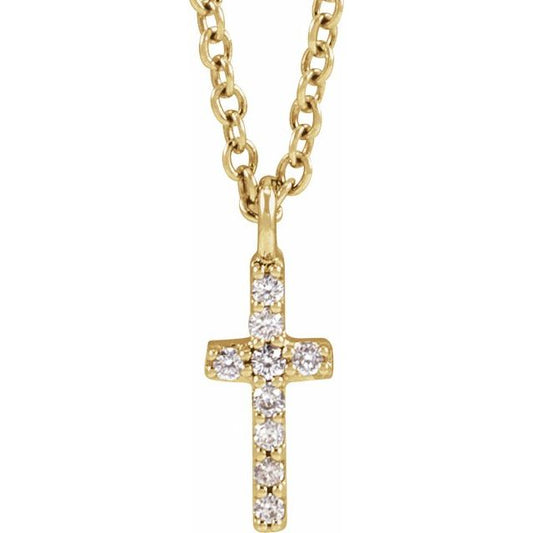 14K Yellow Gold .03 CTW Natural Diamond Cross 18" Necklace