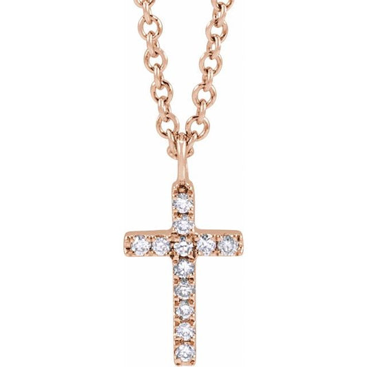 14K Rose Gold .04 CTW Natural Diamond Cross 18" Necklace