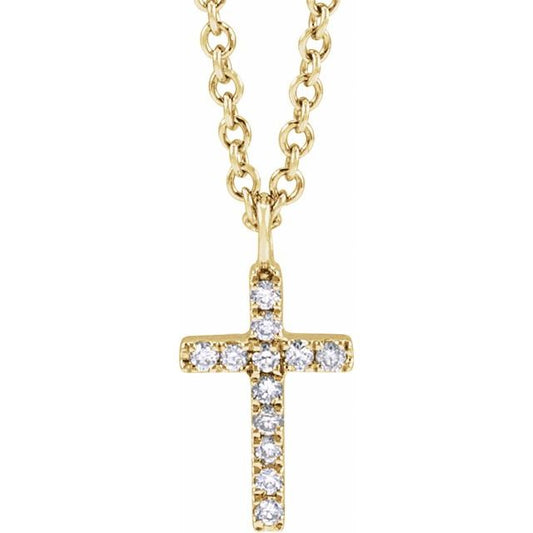 14K Yellow Gold .04 CTW Natural Diamond Cross 18" Necklace