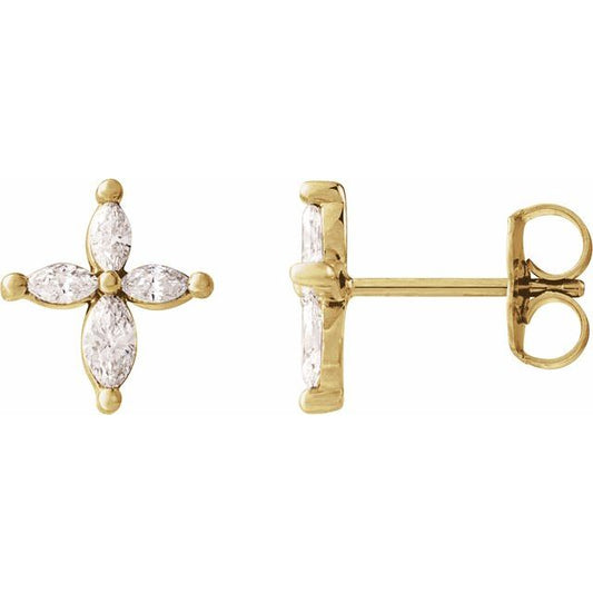 14K Yellow Gold 1/3 CTW Natural Diamond Cross Earrings